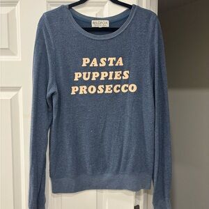 Wildfox Blue Sweater - Pasta Puppies Prosecco